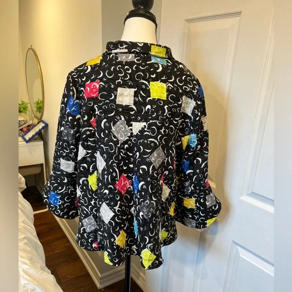 Joseph Ribkoff Abstract Print Cropped Jacket Statement Button Front Size 8 - Picture 7 of 7